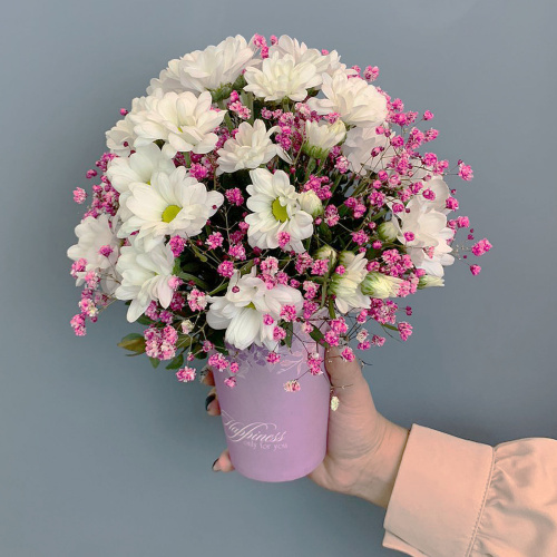 Стаканчик с хризантемой и розовой гипсофилой арт. 66995-Р